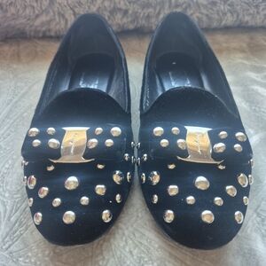 Black Studded Velvet Loafers - Salvatore Ferragamo